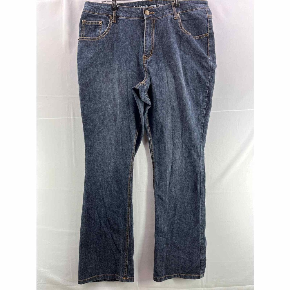 Evil Gemelli Women Jean Size 16W Blue Straight 5 Pocket Rhinestones Washed Denim